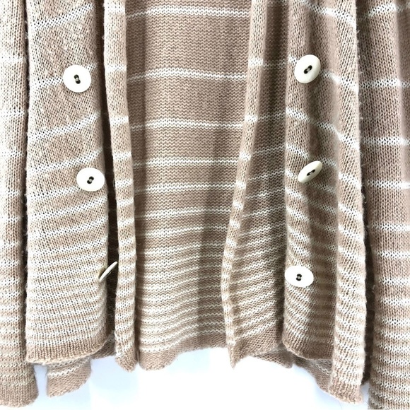 Free People Size Large Angora Blend Cardigan Open Front Sweater Striped Tan - Picture 2 of 9